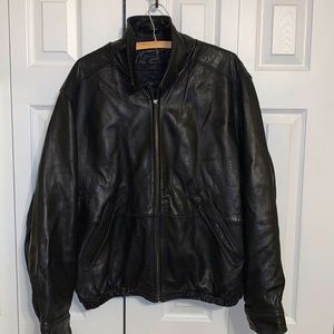 Men’s Black Leather Bomber Jacket
